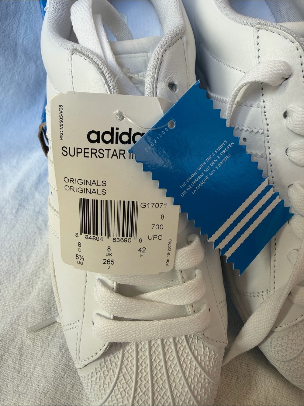 NIB Adidas Originals Superstar II Triple White Sneakers Men 8/Women 9.5 G17071 - Picture 3 of 8